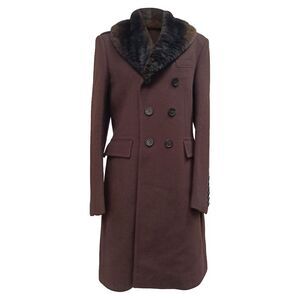 Burberry Prorsum Double-Breasted Fur-Collared Coat in Burgundy Wool